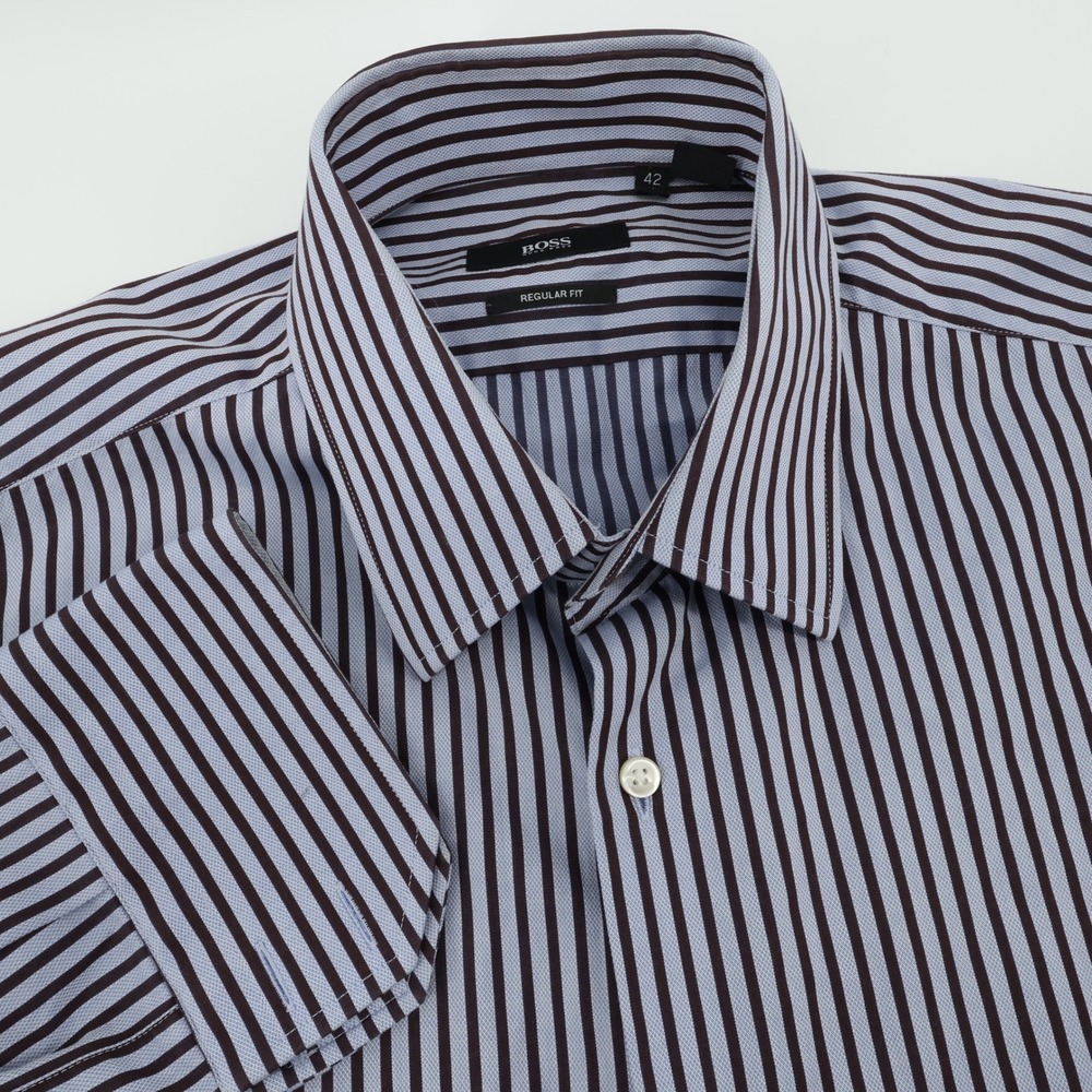 BOSS Hugo Boss Mens Dress Shirt 16.5 L Striped Italian Fabric - Major‎ Flaws